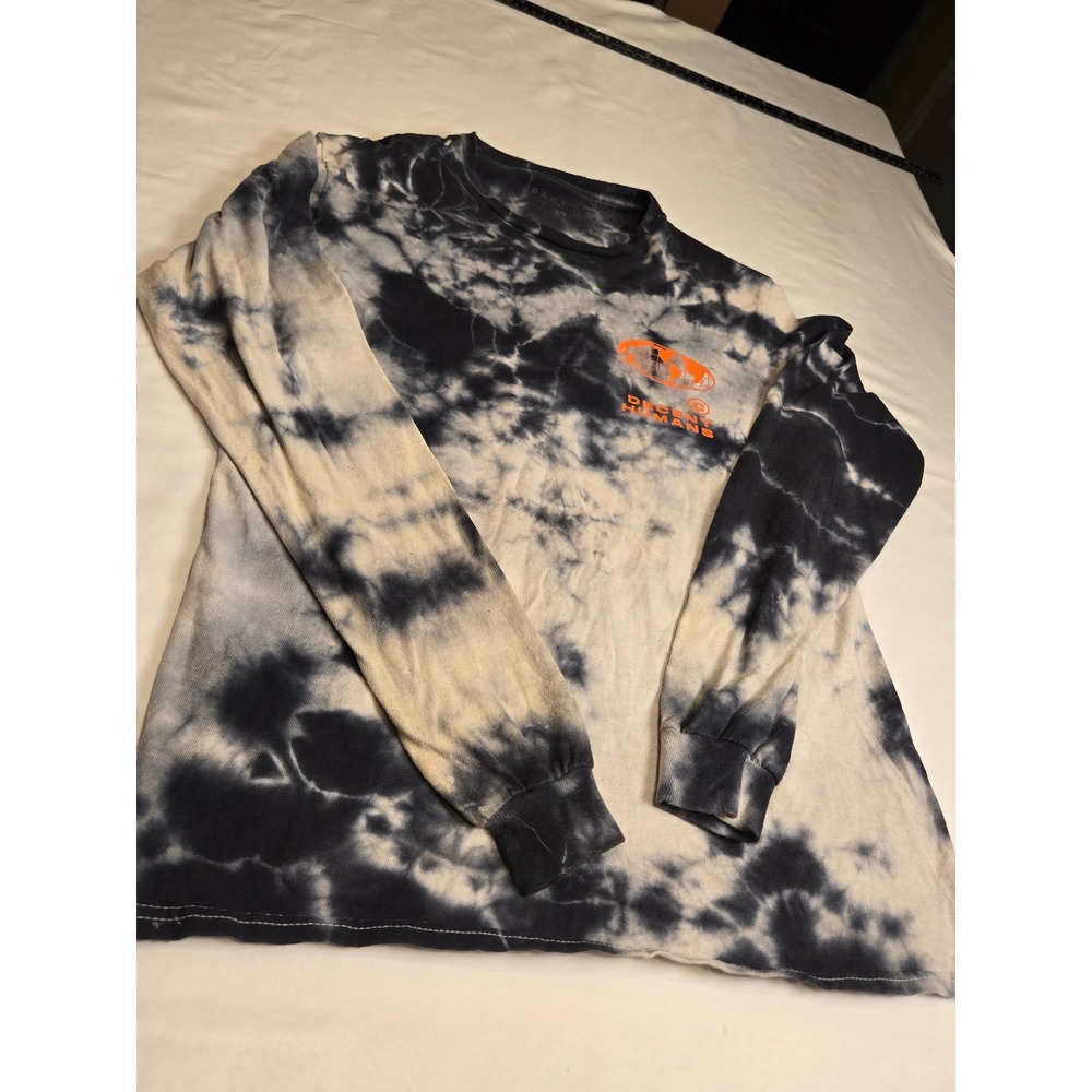 PacSun Long Sleeve Shirt Mens Small Black White Tie Dye Excellent Decent Humans - Picture 4 of 5